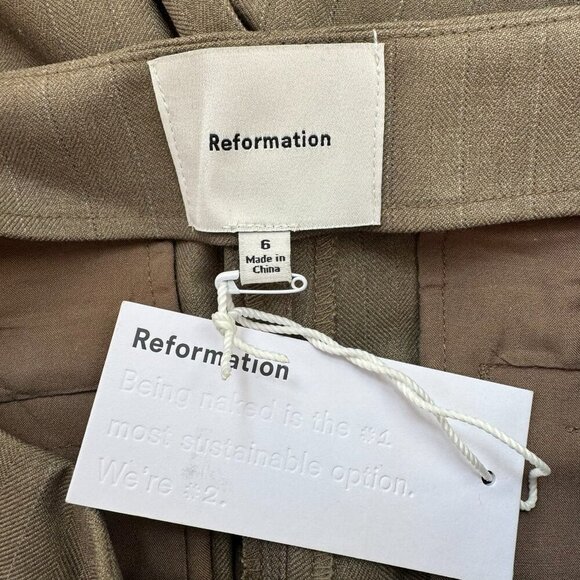 NWT Reformation Vida Low Rise Pants in Olive Stripe Brown Tan Trousers 6 - Picture 5 of 16